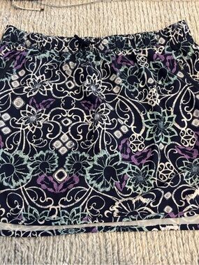 ZeroXposur Navy Floral Pull-On Skirt with Mint and Lavender Accents XXL